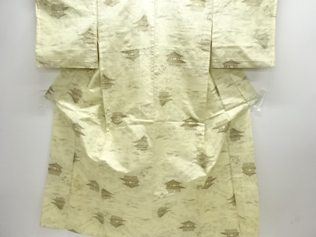 JAPANESE KIMONO / ANTIQUE HITOE KIMONO / SILK / TOKAMACHI TSUMUGI / WOVEN SCENERY OF HOUSE